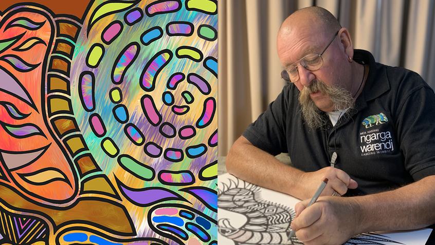 L - R: Untitled, illustration, Mick Harding, 2023, image courtesy of the artist. Artist Mick Harding, photo by Scott Cardwell.