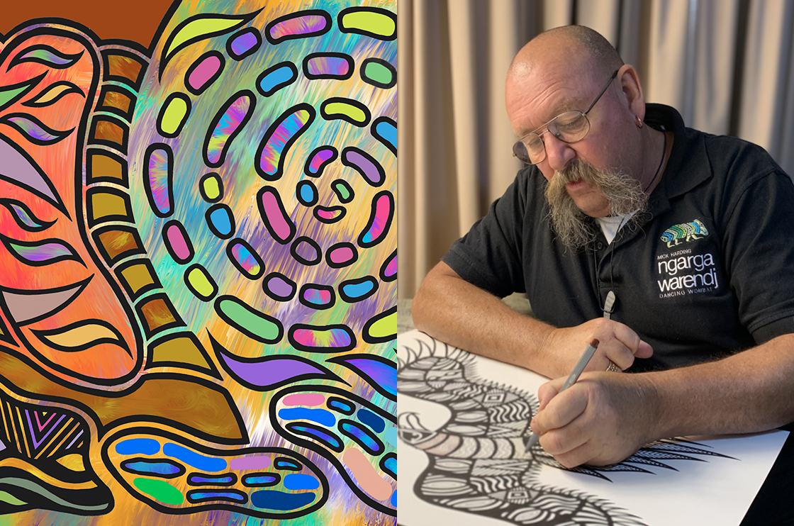 L - R: Untitled, illustration, Mick Harding, 2023, image courtesy of the artist. Artist Mick Harding, photo by Scott Cardwell.