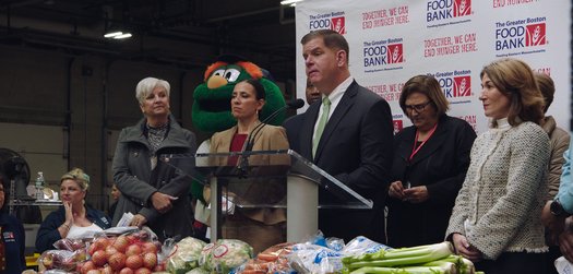 A speech at the Greater Boston Food Bank in City Hall - still from 'City Hall' (2020) Zipporah Films, Inc.