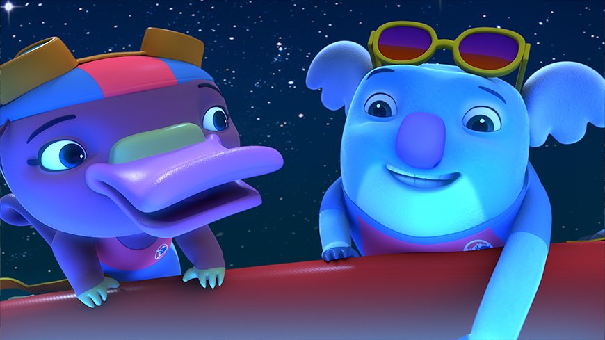 Platypus and Koala characters in night time scene
