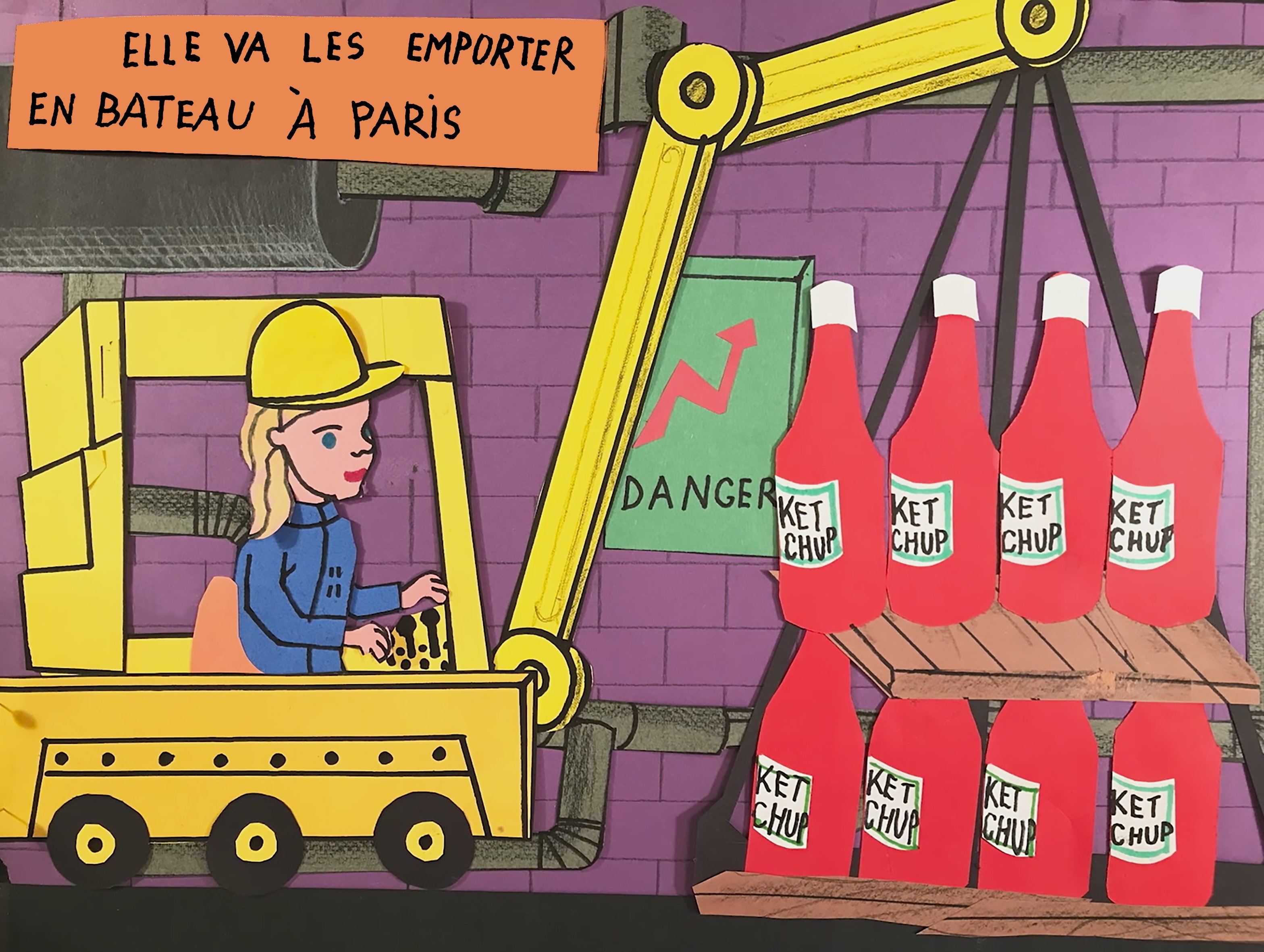 Animation still depicting a character operating a forklift