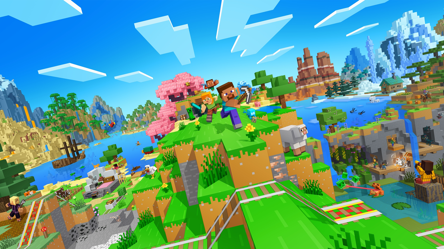 ACMI Game Worlds, Minecraft (2009-), key art courtesy of Mojang Studios. ACMI Game Worlds, Minecraft (2009-), key art courtesy of Mojang Studios.