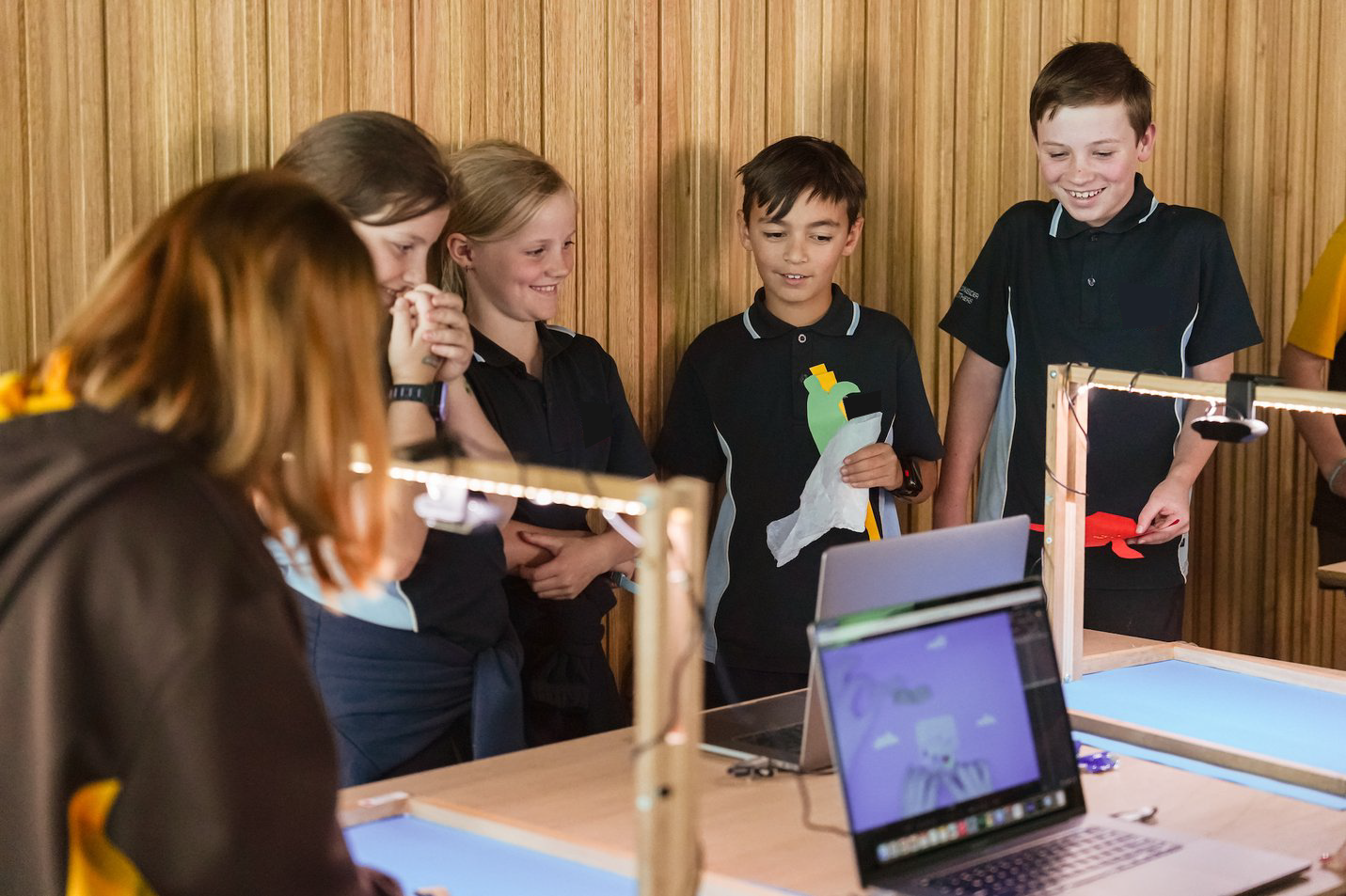 Students animating cut outs in Swinburne Studio