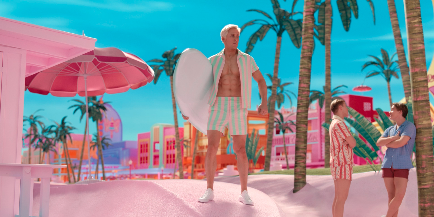 Ken from Barbie movie with surfboard