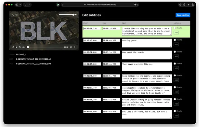 Video captions editor interface