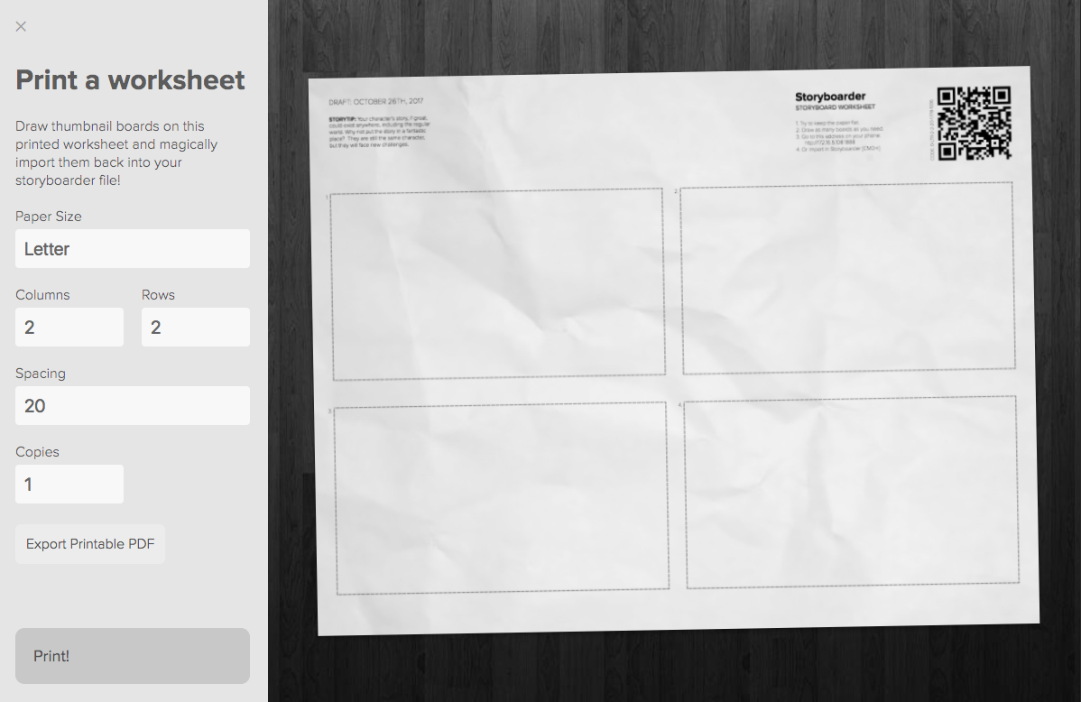 Storyboarder worksheet example