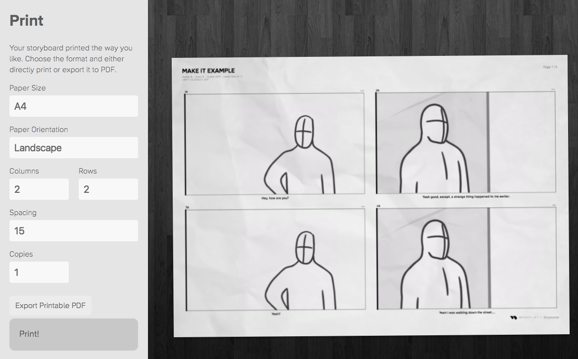 Storyboarder print PDF