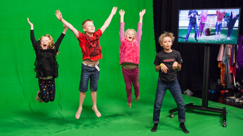 Students primary green screen jumping 2160 x 1023