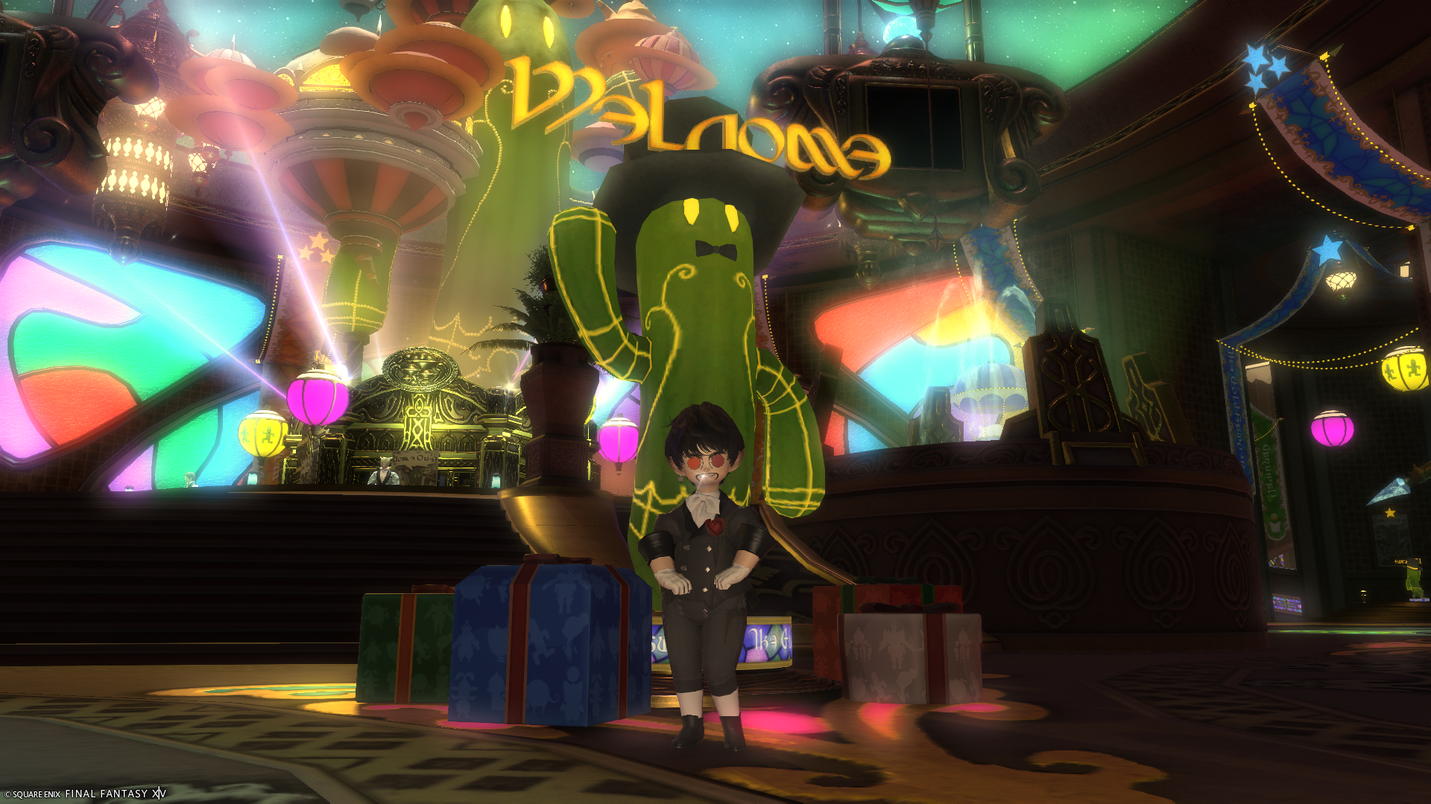 A young boy in dandyish attire, a black suit and ruffled white shirt with round sunglasses, standing defiantly. It's a computer generated character.