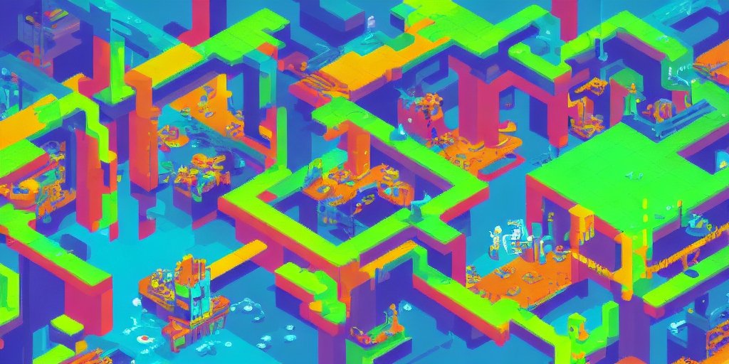 An AI generated image of a neon coloured retro platform videogame in the style of abstract art