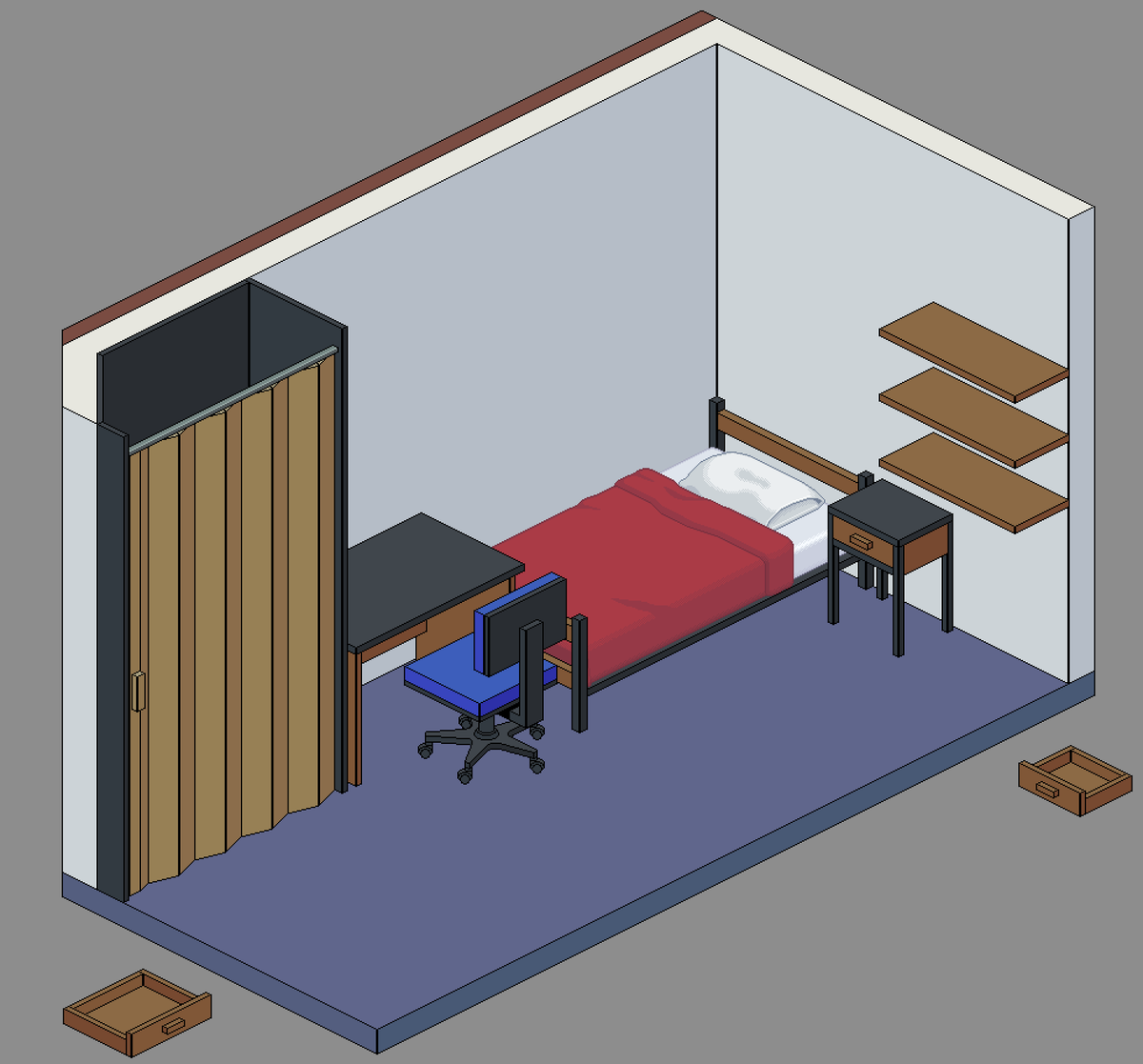 Red bed concept art from Unpacking 2/3 | 2017 | ACMI collection | ACMI ...