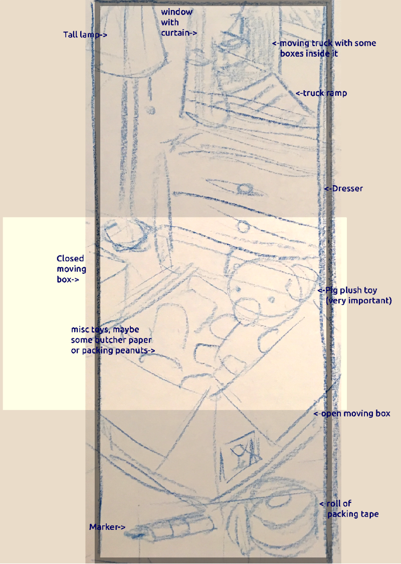 Pig in box concept sketch from Unpacking 1/3 | 2017 | ACMI collection ...