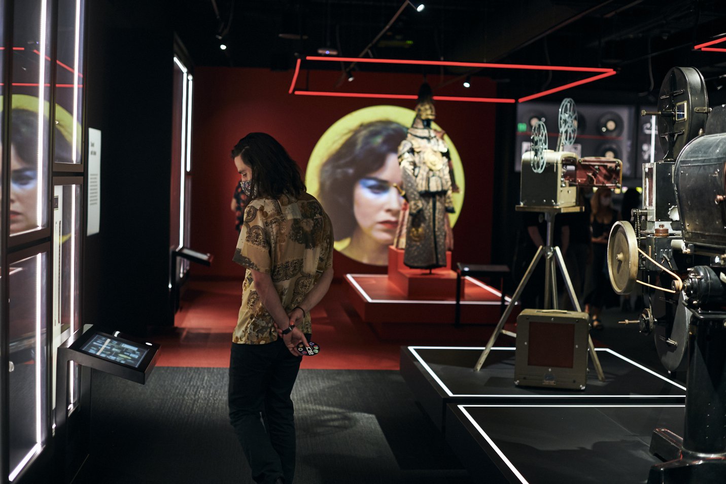 Supercut video visible as circular projection within The Story of the Moving Image - photo by Eugene Hyland