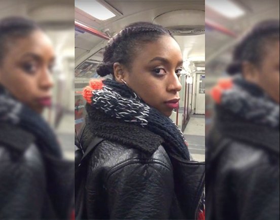 Chantelle Levine in a 3-panel Snapchat mobile view in the short film 'Cracked Screen' (2016)