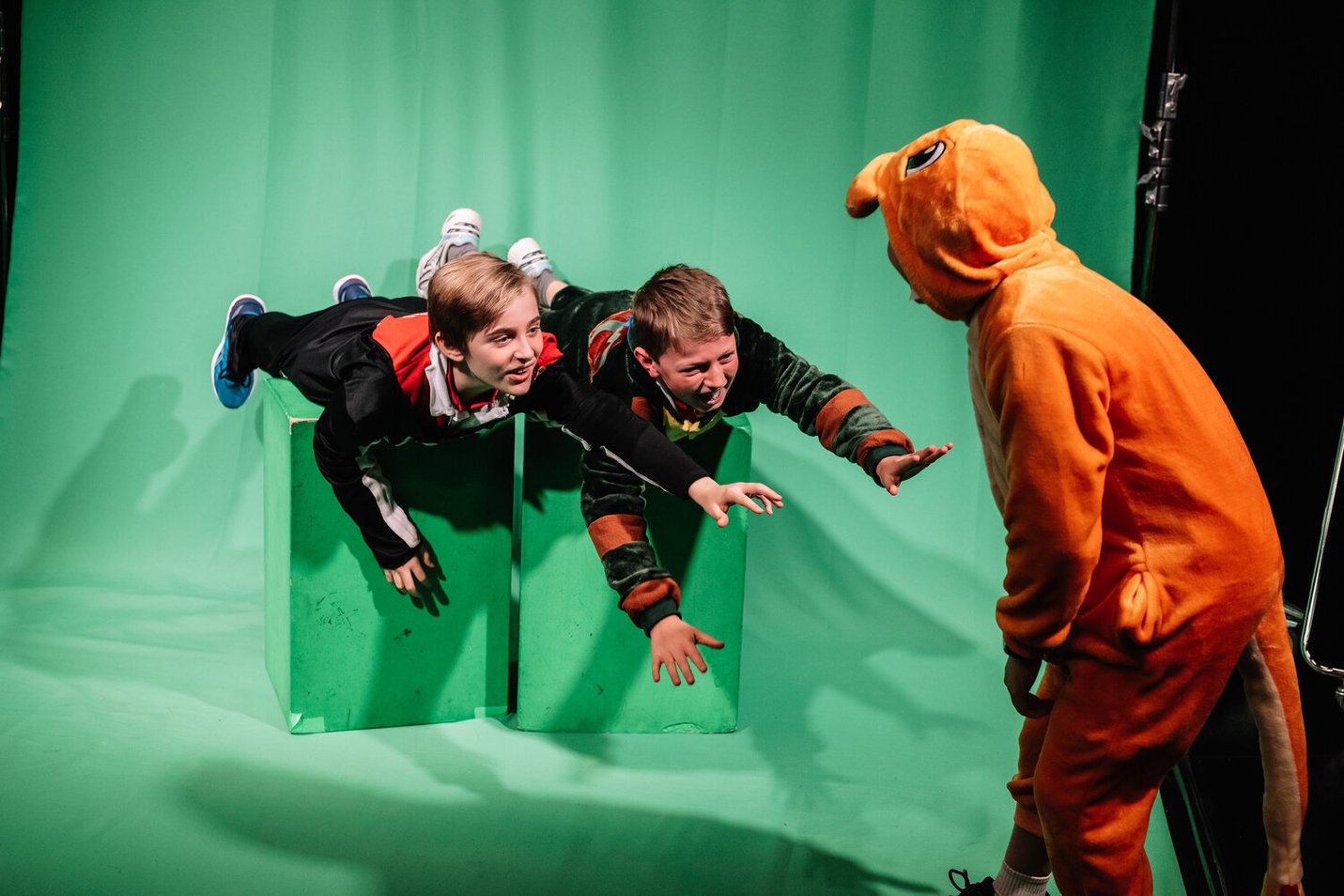 Students from Elsternwick Primary School check out the green screen in the Gandel Digital Future Lab
