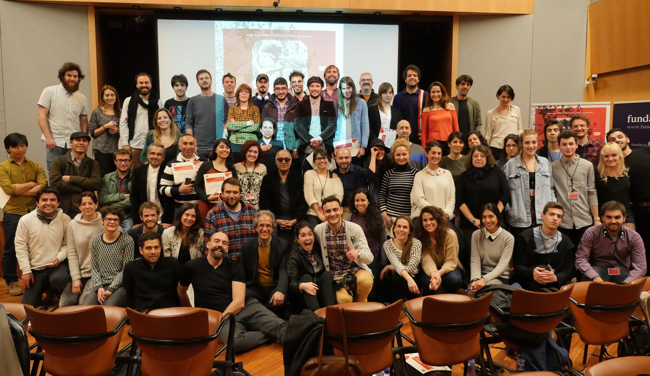 Barcelona workshop attendees and Abbas Kiarostami