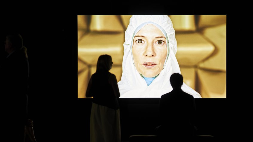 Cate Blanchett in Julian Rosefeldt's - Manifesto - gallery view, ACMI