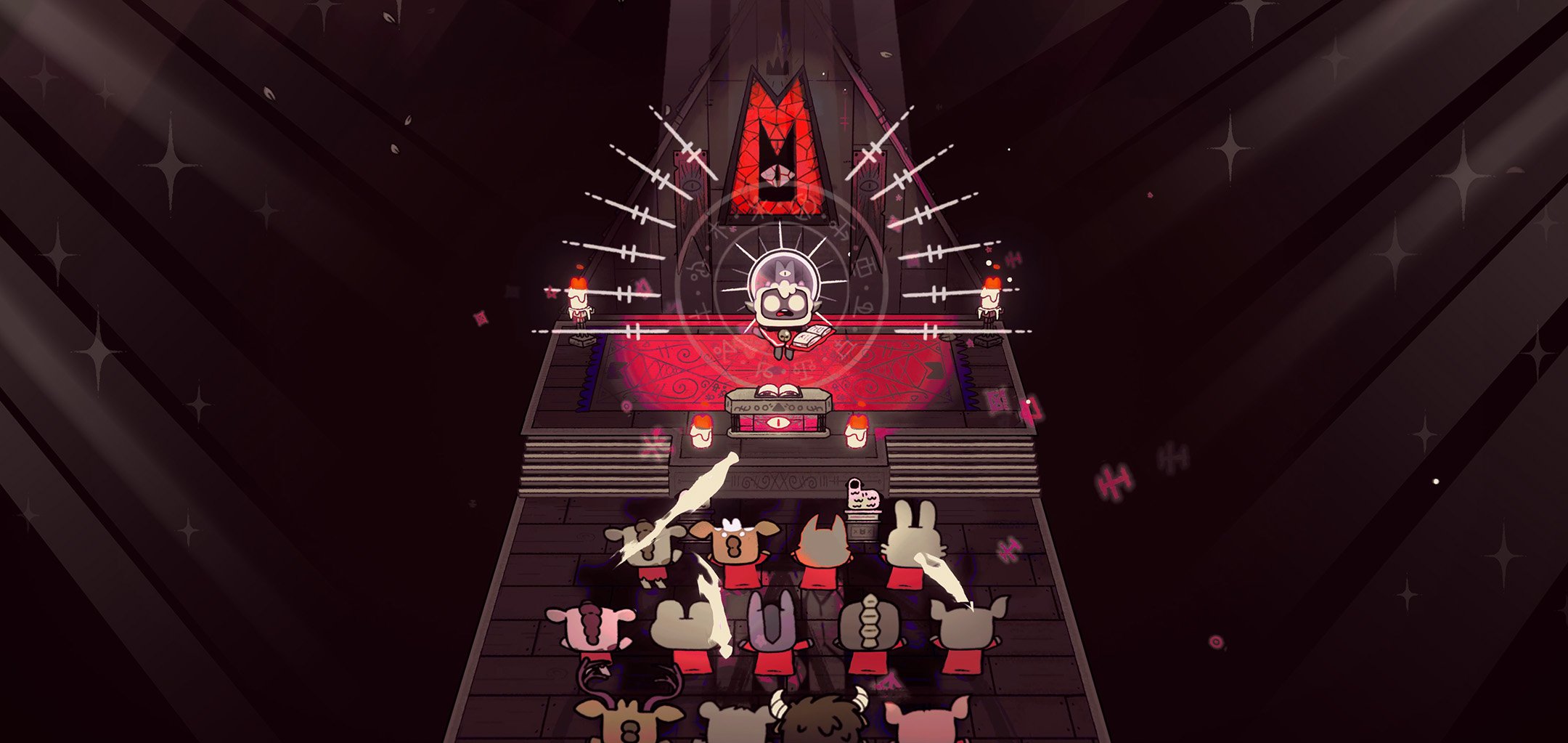 Screenshot from 'Cult of the Lamb' (Massive Monster) - congregation