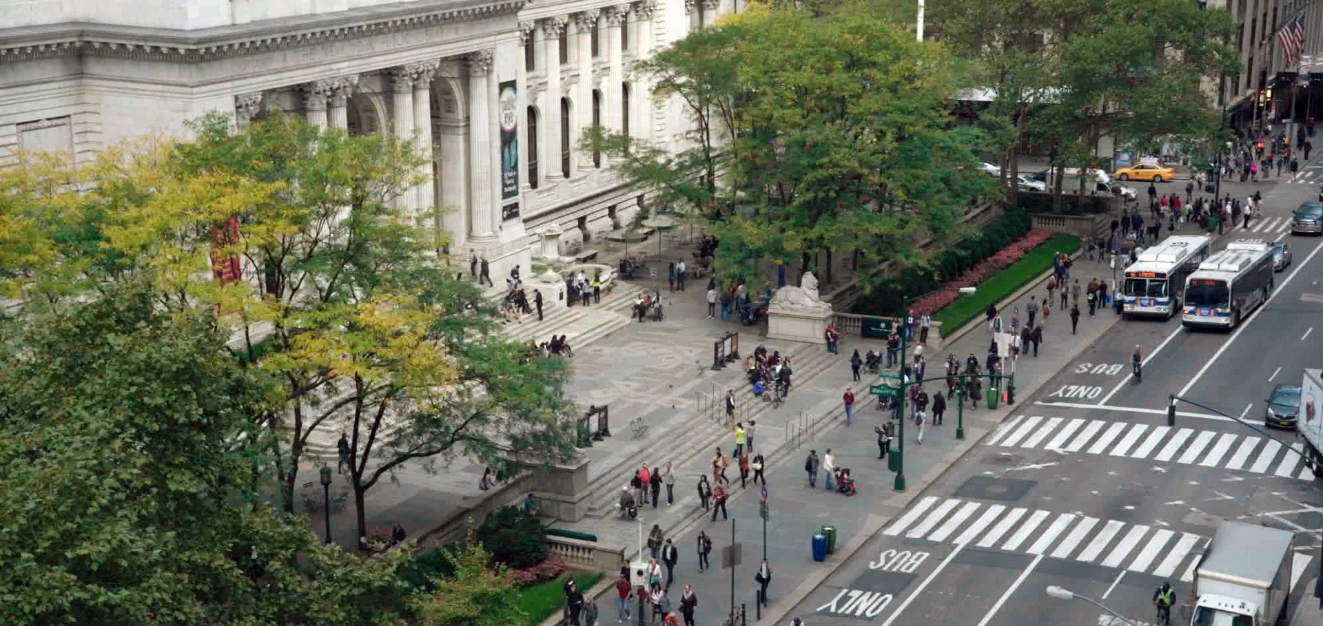 An aerial shot from 'Ex Libris: New York Public Library' (2017) Zipporah Films, Inc.
