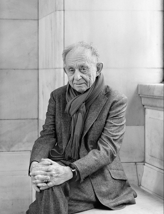 A black and white photo of filmmaker Frederick Wiseman (photograph by Wolfgang Wesener)