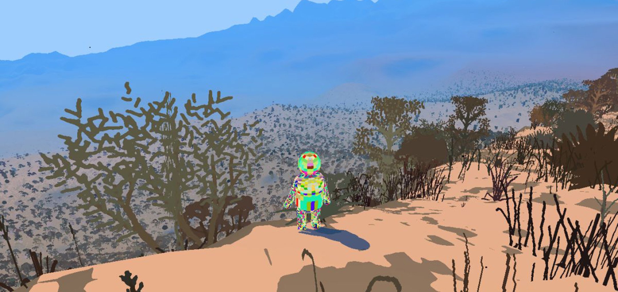 Glitched figure from Red Desert Render, Ian MacLarty, 2019