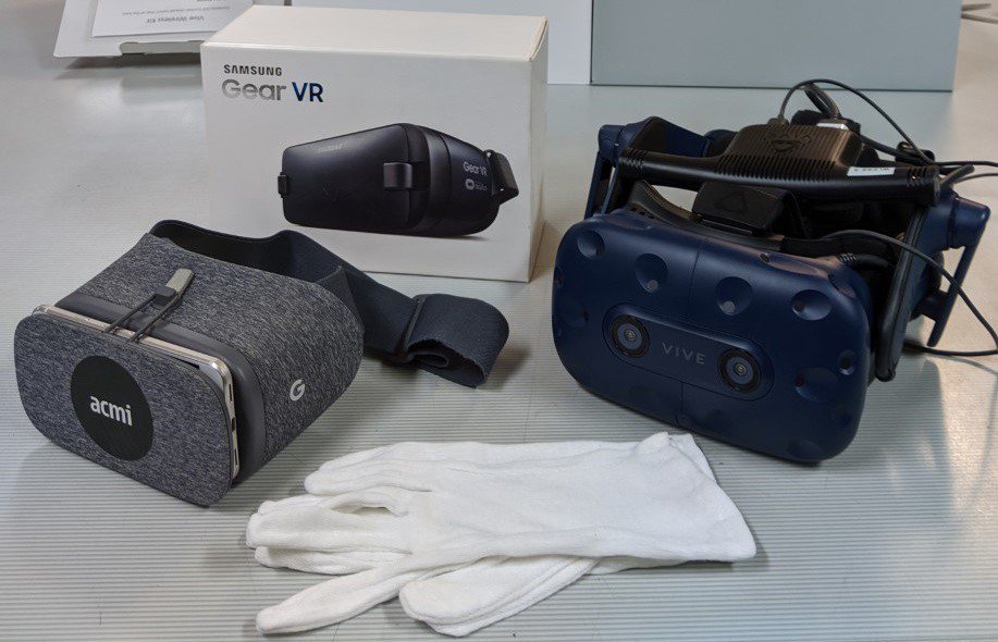 Google Daydream, Samsung Gear VR and HTC Vive Pro headsets. The three different sets of hardware used to experience the three different works examined as part of this project.