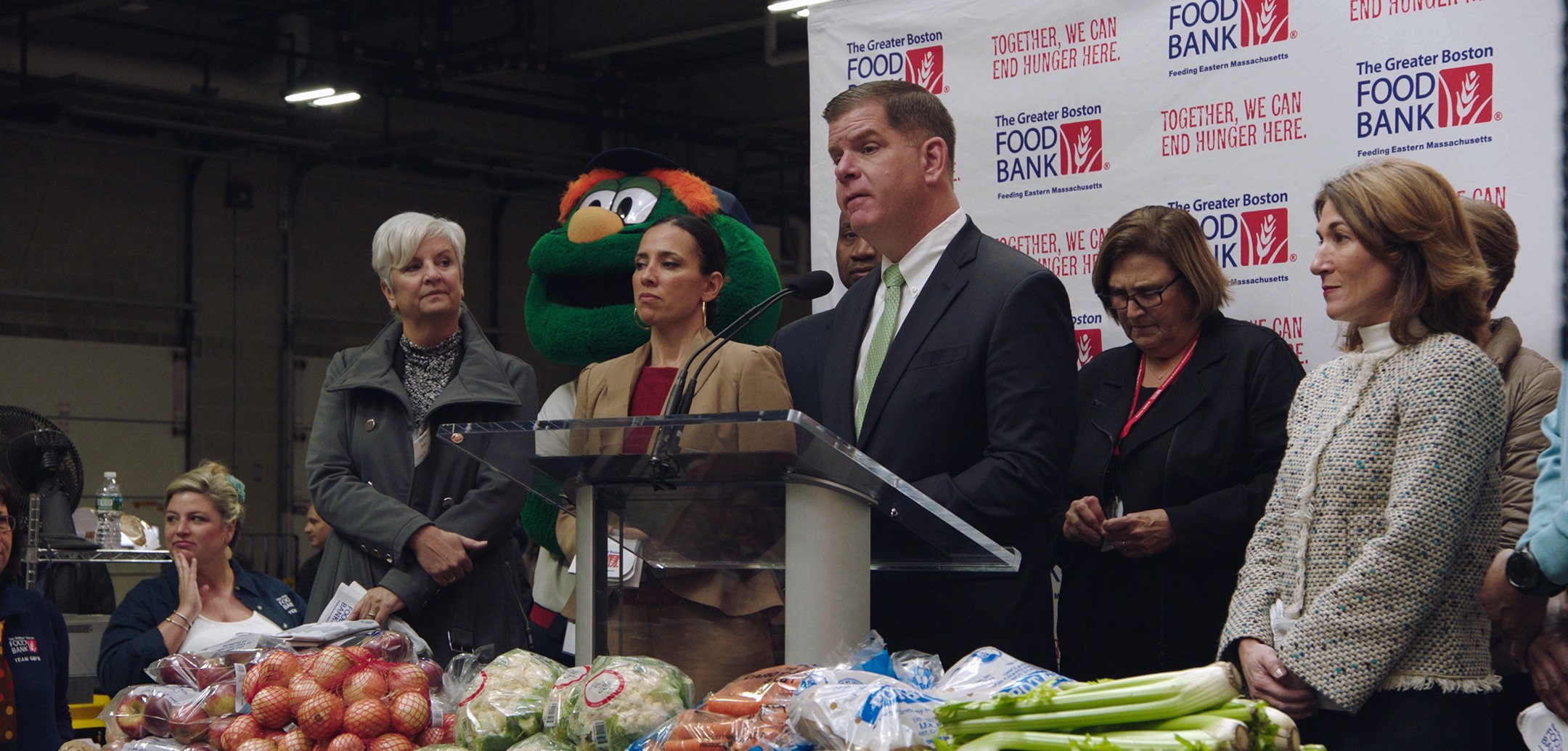 A speech at the Greater Boston Food Bank in City Hall - still from 'City Hall' (2020) Zipporah Films, Inc.