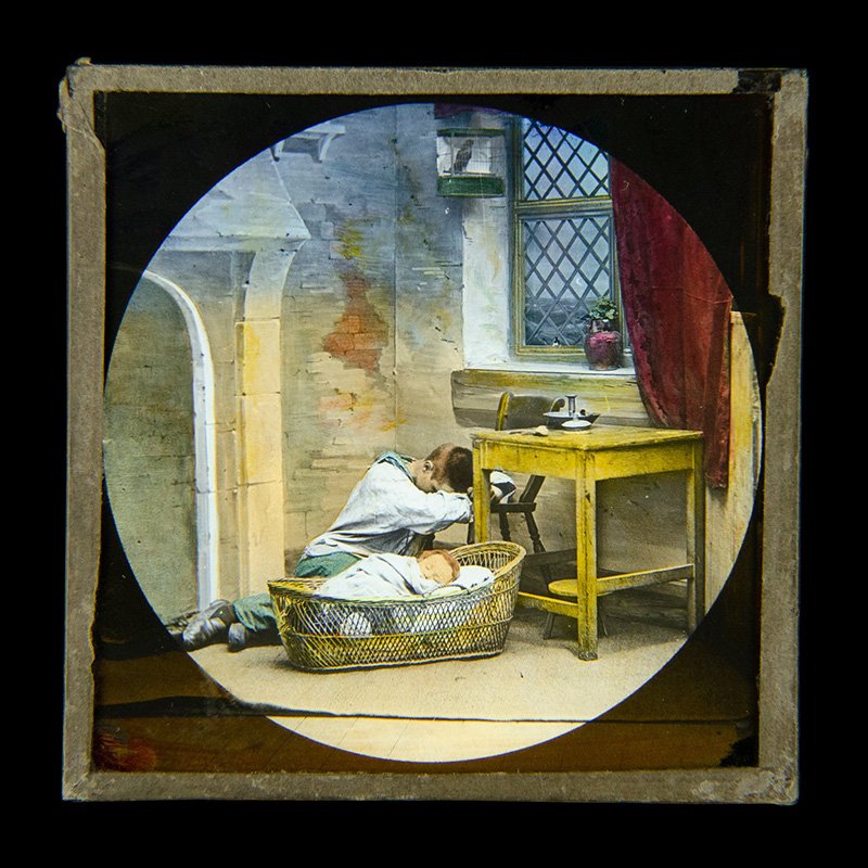 Harry Conquest with his head in his hands by baby’s bassinet - Jane Conquest - Creator, York & Son, England