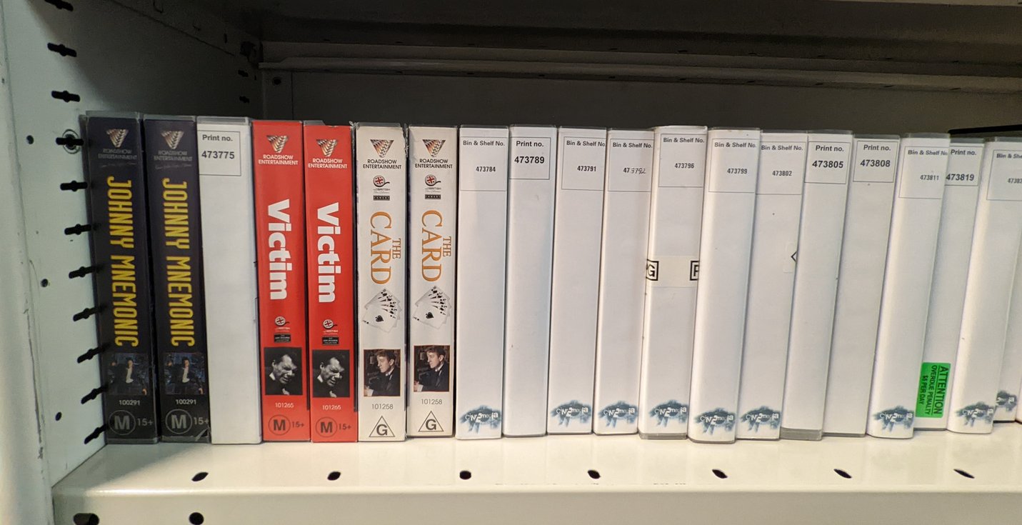 Rows of VHS tapes. Image courtesy of ACMI Collections.