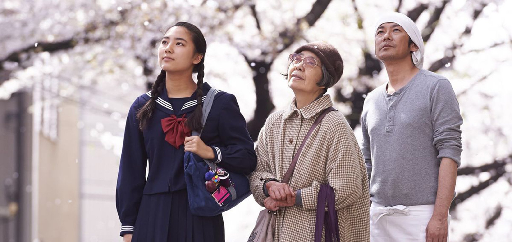 Nagase Masatoshi, Kyara Uchida, Kirin Kiki in a still from 'An (Sweet Bean)' (2015)