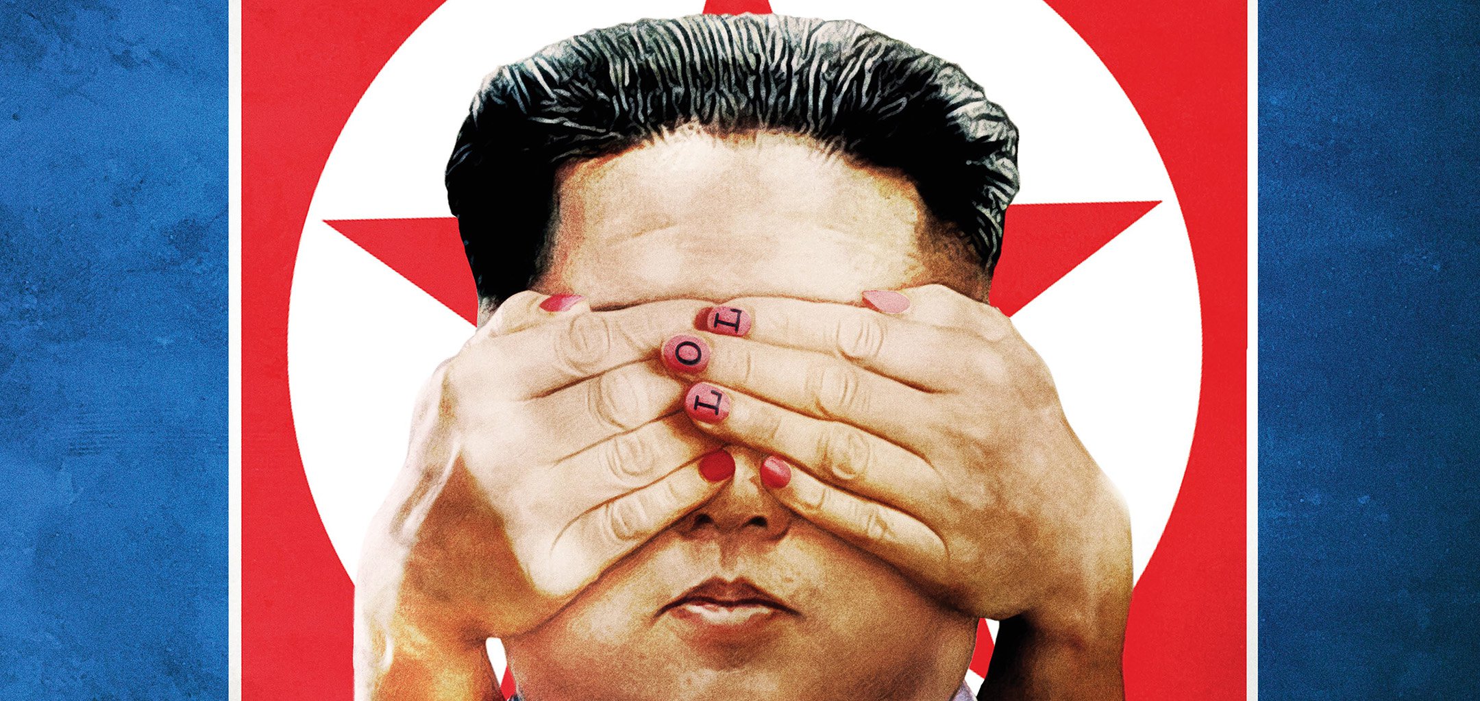 Poster art from Assassins - a pair hands covering Kim Jong Un's eyes