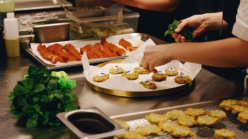 Preparing canapes in the kitchen at Hero