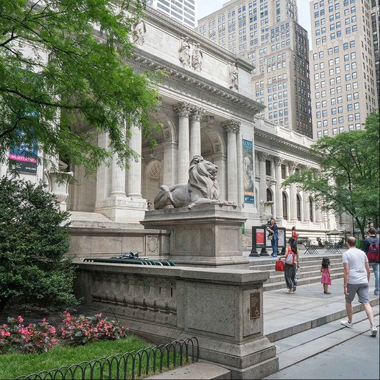 Side view of front steps of library in 'Ex Libris: New York Public Library' (2017)