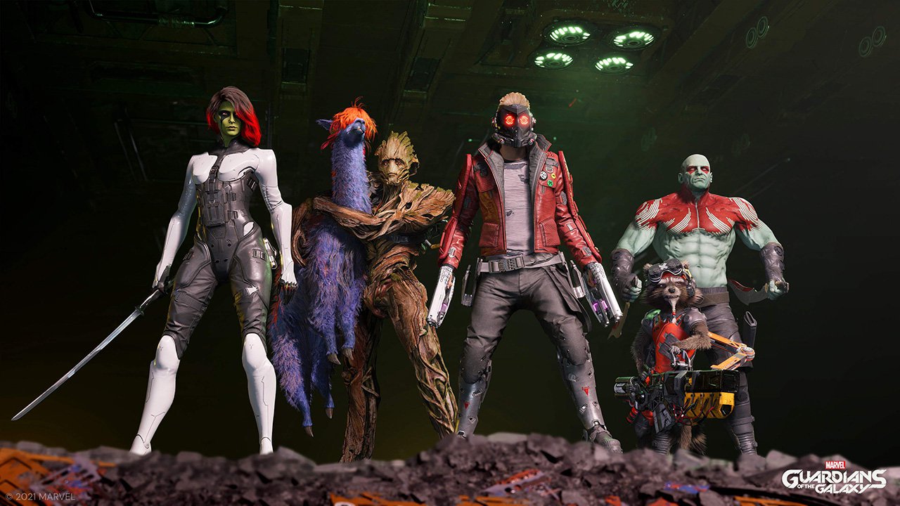 The crew of the Milano - screenshot from 'Marvel's Guardian's of the Galaxy' (2021)