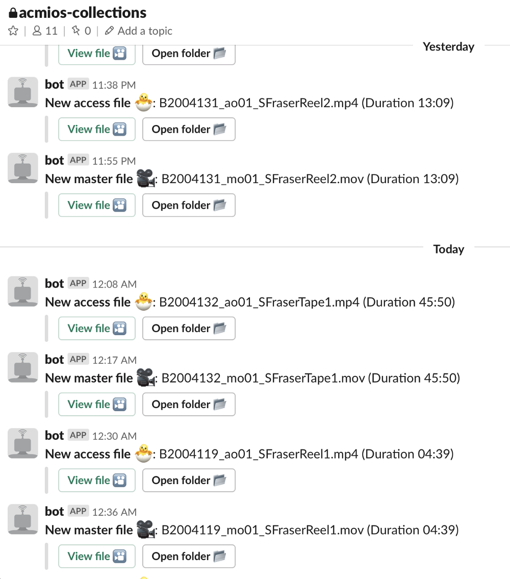 messages generated via Slack alerting Collections that access file derivatives have been created via the script developed in-house by our DevOps team.png